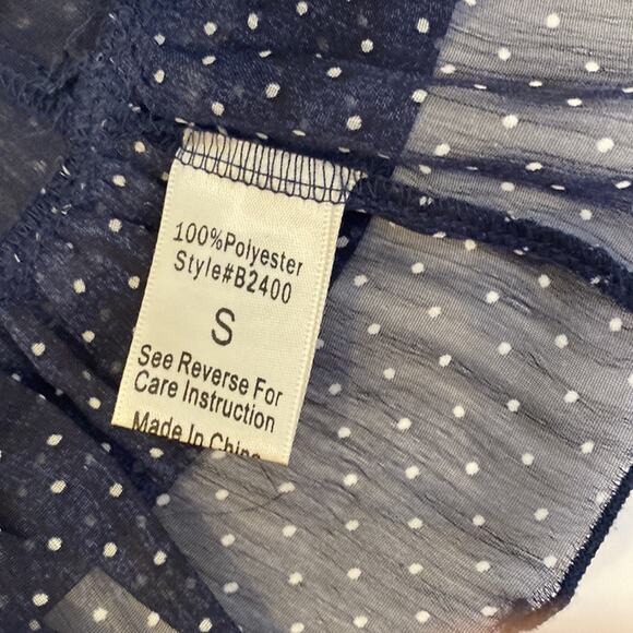Blue Bird Polka Dot Sheer Dress Floral Appliqué Halter Midi Shift Dress Sz S Jun - Picture 7 of 13